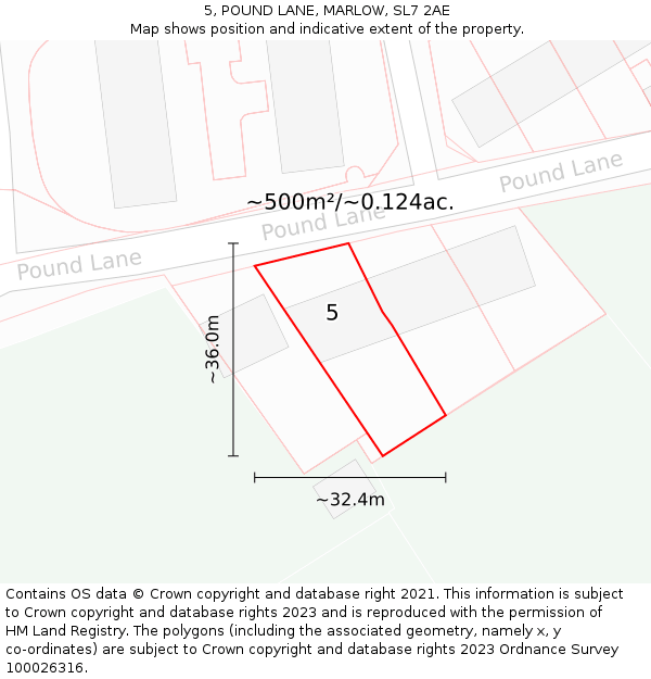 5, POUND LANE, MARLOW, SL7 2AE: Plot and title map