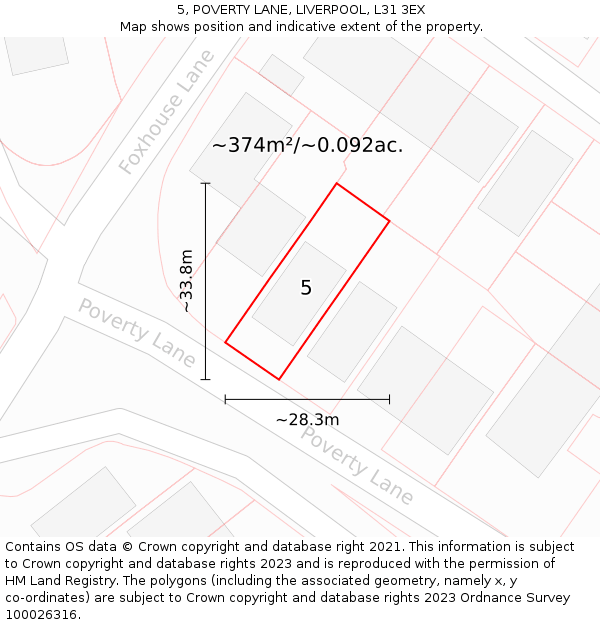 5, POVERTY LANE, LIVERPOOL, L31 3EX: Plot and title map