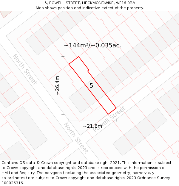 5, POWELL STREET, HECKMONDWIKE, WF16 0BA: Plot and title map