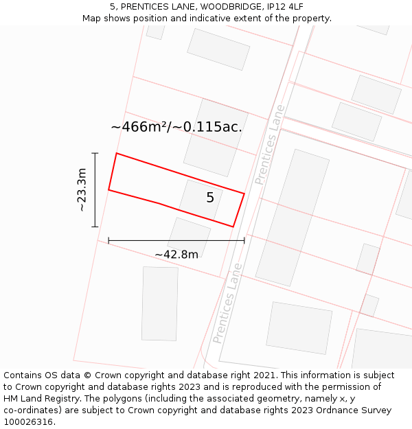 5, PRENTICES LANE, WOODBRIDGE, IP12 4LF: Plot and title map