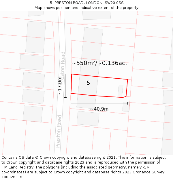 5, PRESTON ROAD, LONDON, SW20 0SS: Plot and title map