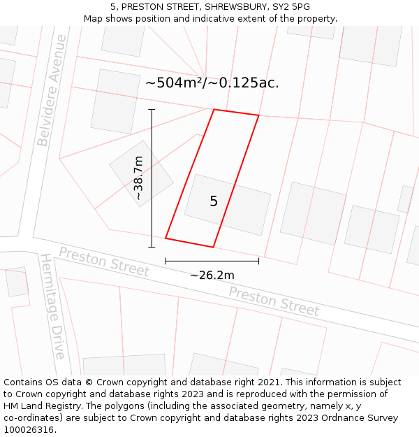 5, PRESTON STREET, SHREWSBURY, SY2 5PG: Plot and title map