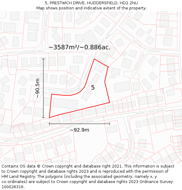 5, PRESTWICH DRIVE, HUDDERSFIELD, HD2 2NU: Plot and title map