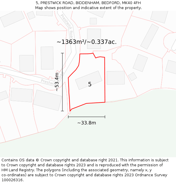 5, PRESTWICK ROAD, BIDDENHAM, BEDFORD, MK40 4FH: Plot and title map