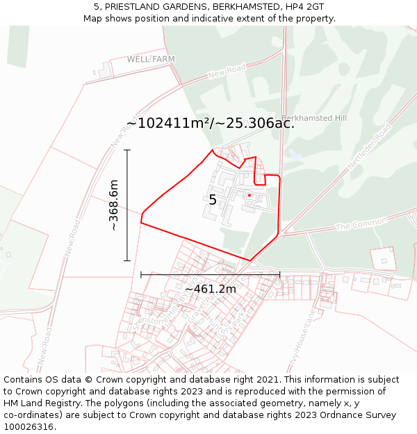 5, PRIESTLAND GARDENS, BERKHAMSTED, HP4 2GT: Plot and title map