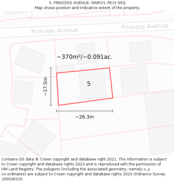 5, PRINCESS AVENUE, MARCH, PE15 9SQ: Plot and title map