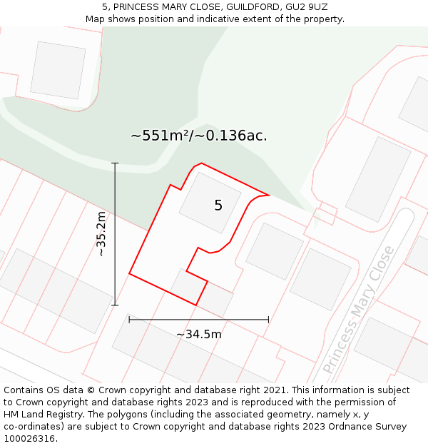 5, PRINCESS MARY CLOSE, GUILDFORD, GU2 9UZ: Plot and title map