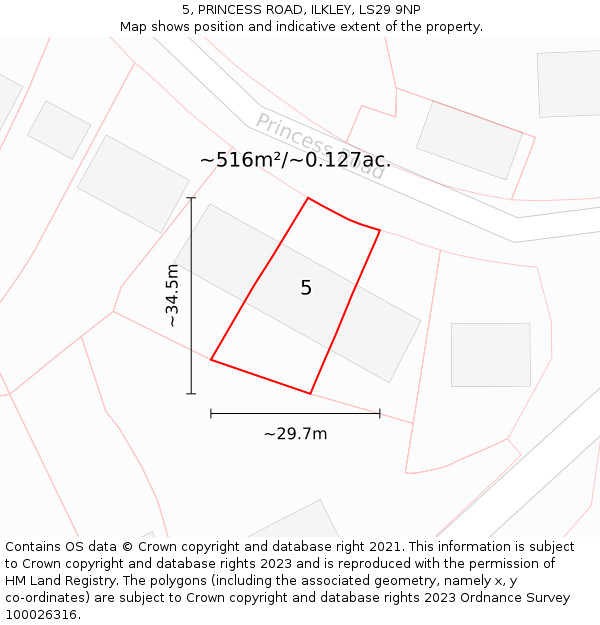 5, PRINCESS ROAD, ILKLEY, LS29 9NP: Plot and title map