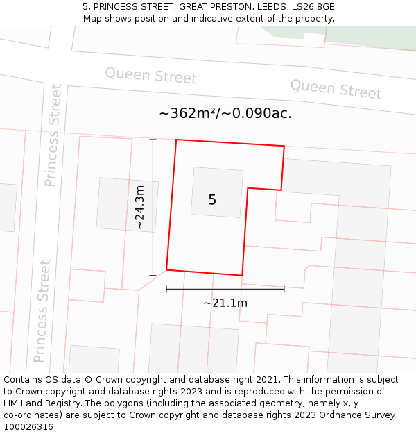 5, PRINCESS STREET, GREAT PRESTON, LEEDS, LS26 8GE: Plot and title map
