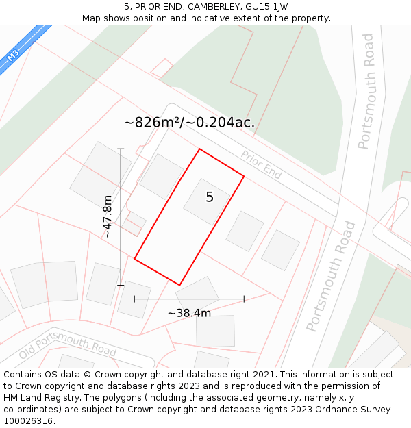 5, PRIOR END, CAMBERLEY, GU15 1JW: Plot and title map