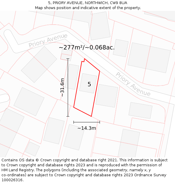 5, PRIORY AVENUE, NORTHWICH, CW9 8UA: Plot and title map