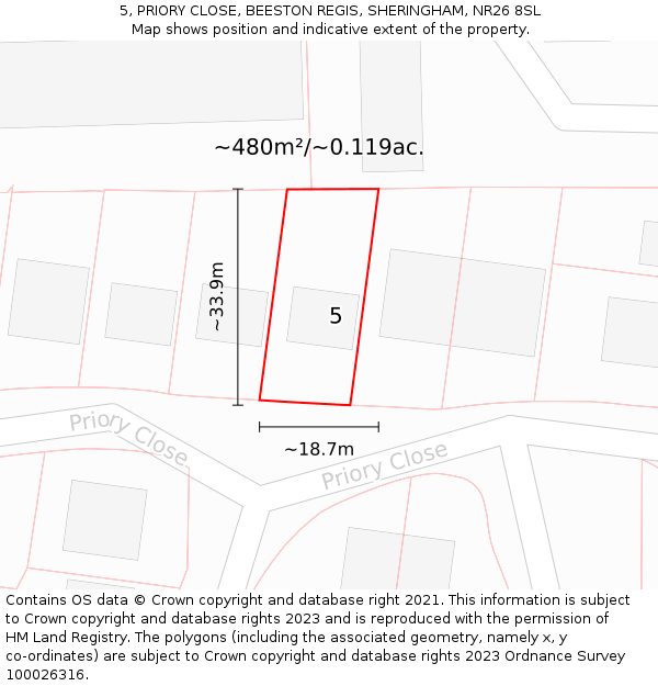 5, PRIORY CLOSE, BEESTON REGIS, SHERINGHAM, NR26 8SL: Plot and title map