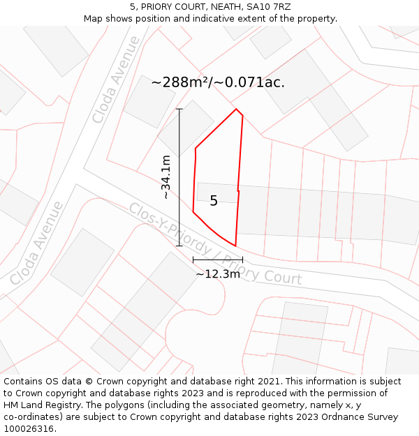 5, PRIORY COURT, NEATH, SA10 7RZ: Plot and title map