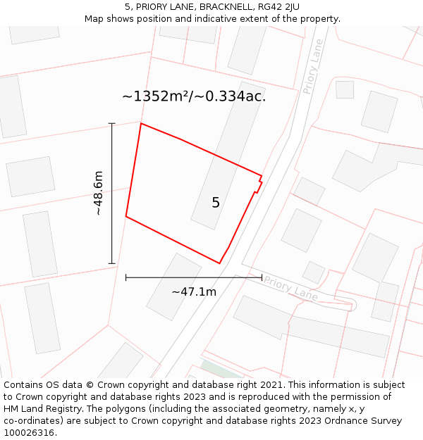 5, PRIORY LANE, BRACKNELL, RG42 2JU: Plot and title map