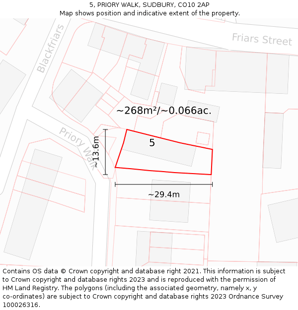 5, PRIORY WALK, SUDBURY, CO10 2AP: Plot and title map