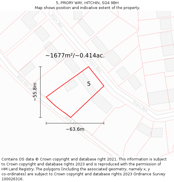 5, PRIORY WAY, HITCHIN, SG4 9BH: Plot and title map