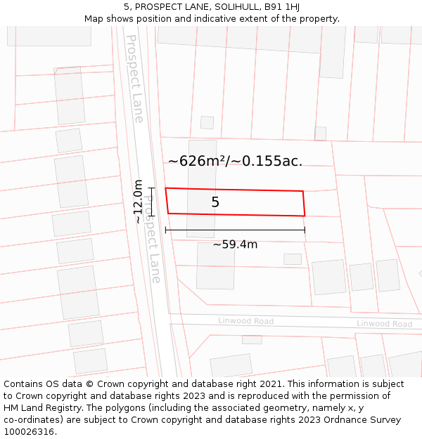 5, PROSPECT LANE, SOLIHULL, B91 1HJ: Plot and title map