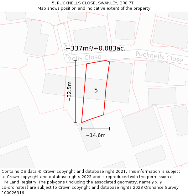 5, PUCKNELLS CLOSE, SWANLEY, BR8 7TH: Plot and title map