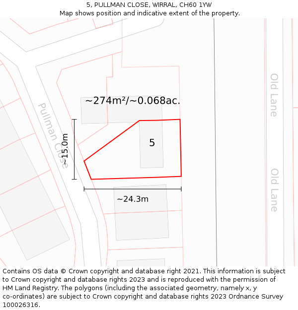 5, PULLMAN CLOSE, WIRRAL, CH60 1YW: Plot and title map