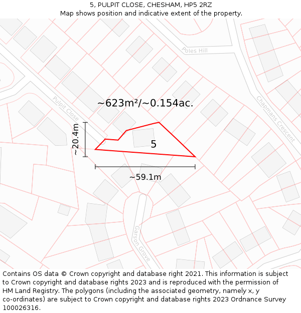 5, PULPIT CLOSE, CHESHAM, HP5 2RZ: Plot and title map