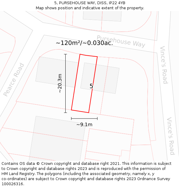 5, PURSEHOUSE WAY, DISS, IP22 4YB: Plot and title map