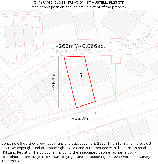 5, PYRAMID CLOSE, TREWOON, ST AUSTELL, PL25 5TP: Plot and title map