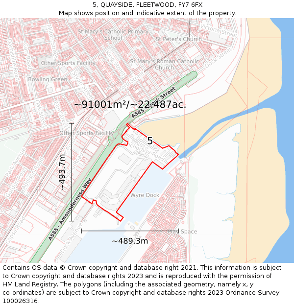 5, QUAYSIDE, FLEETWOOD, FY7 6FX: Plot and title map