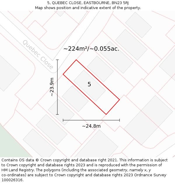 5, QUEBEC CLOSE, EASTBOURNE, BN23 5RJ: Plot and title map