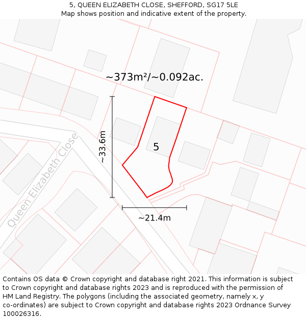 5, QUEEN ELIZABETH CLOSE, SHEFFORD, SG17 5LE: Plot and title map