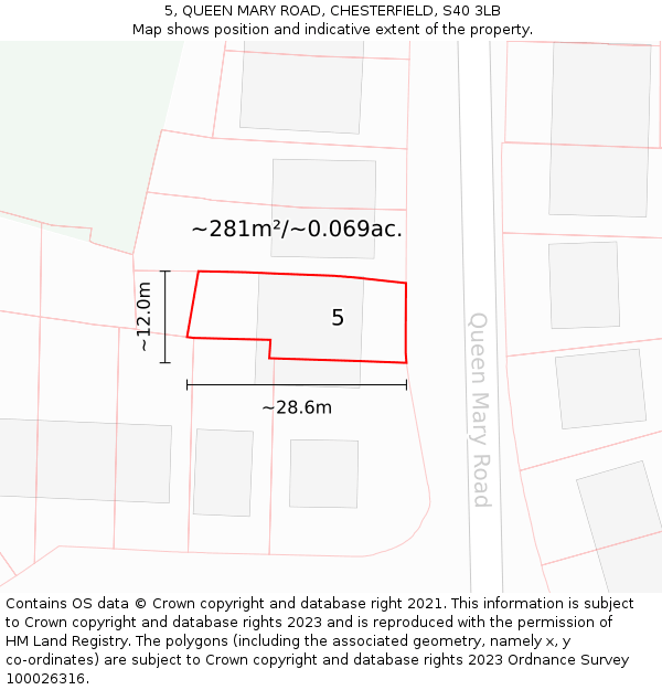 5, QUEEN MARY ROAD, CHESTERFIELD, S40 3LB: Plot and title map