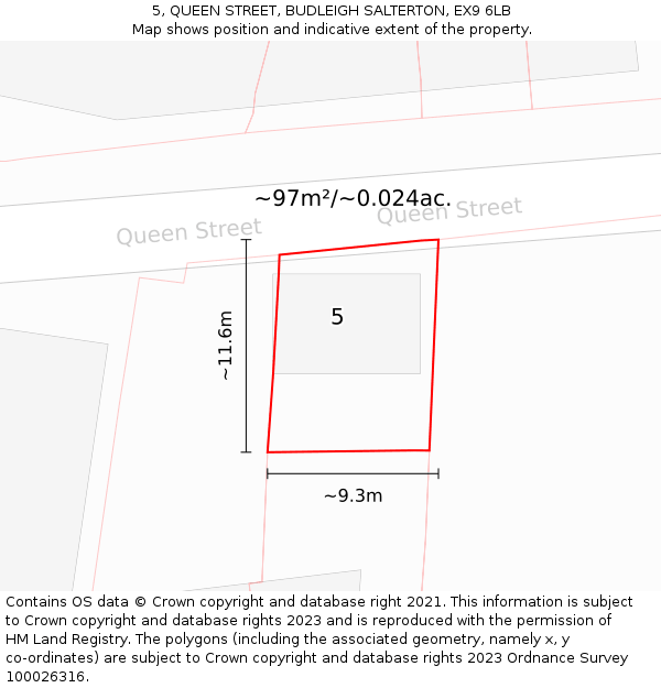 5, QUEEN STREET, BUDLEIGH SALTERTON, EX9 6LB: Plot and title map