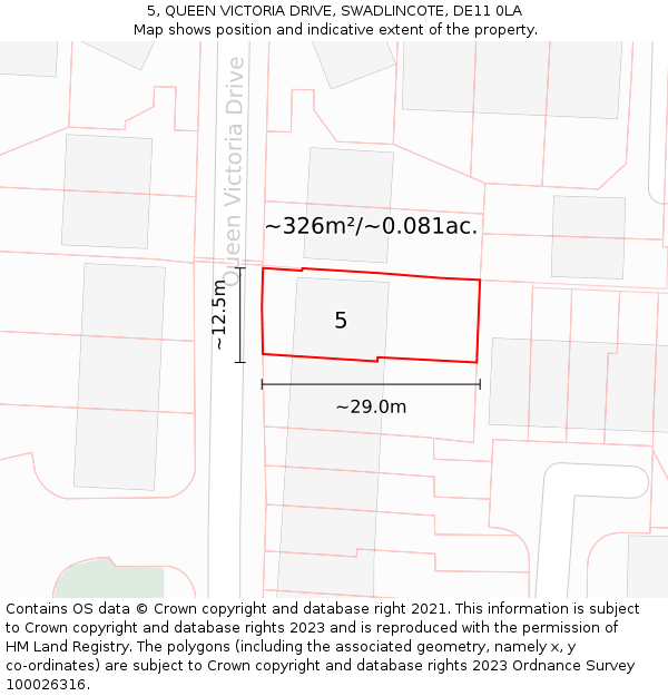 5, QUEEN VICTORIA DRIVE, SWADLINCOTE, DE11 0LA: Plot and title map