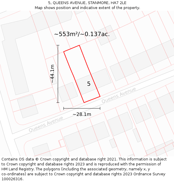 5, QUEENS AVENUE, STANMORE, HA7 2LE: Plot and title map