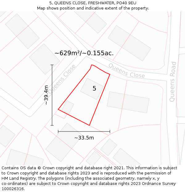 5, QUEENS CLOSE, FRESHWATER, PO40 9EU: Plot and title map