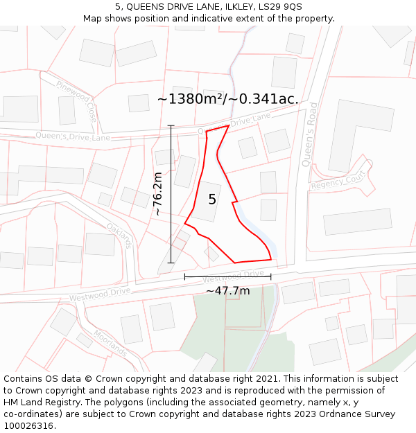 5, QUEENS DRIVE LANE, ILKLEY, LS29 9QS: Plot and title map