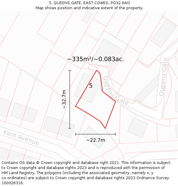 5, QUEENS GATE, EAST COWES, PO32 6AG: Plot and title map