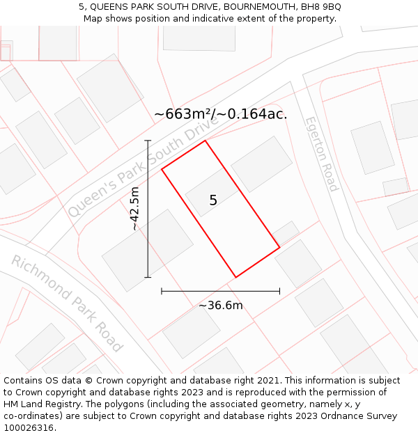 5, QUEENS PARK SOUTH DRIVE, BOURNEMOUTH, BH8 9BQ: Plot and title map
