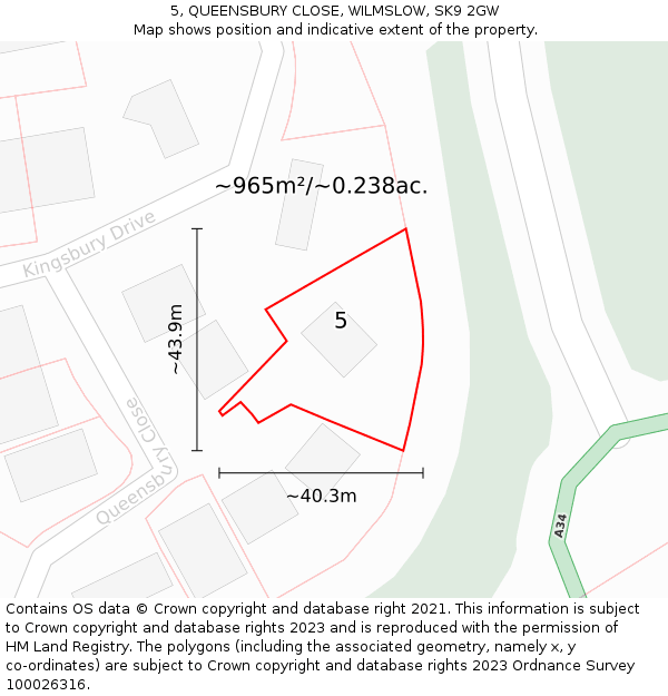 5, QUEENSBURY CLOSE, WILMSLOW, SK9 2GW: Plot and title map