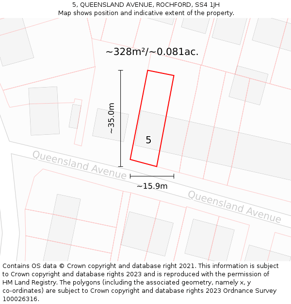 5, QUEENSLAND AVENUE, ROCHFORD, SS4 1JH: Plot and title map