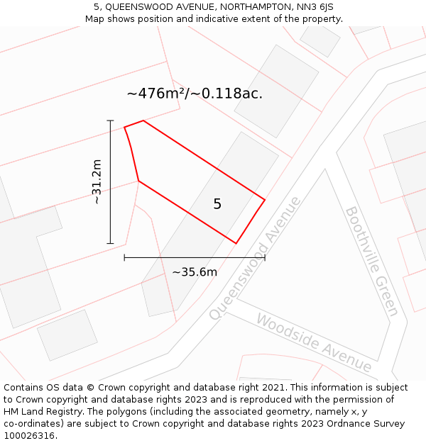 5, QUEENSWOOD AVENUE, NORTHAMPTON, NN3 6JS: Plot and title map