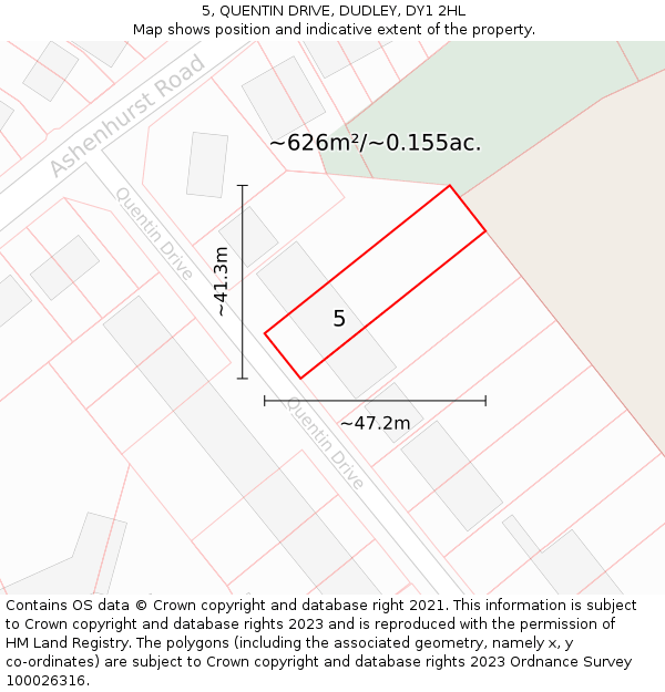 5, QUENTIN DRIVE, DUDLEY, DY1 2HL: Plot and title map