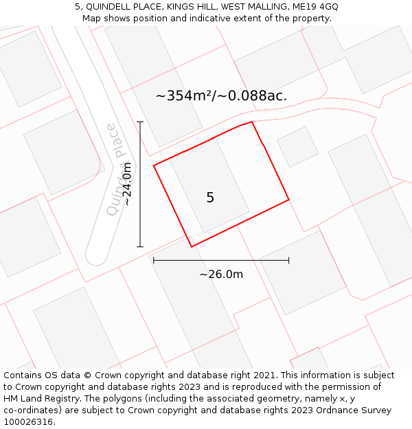 5, QUINDELL PLACE, KINGS HILL, WEST MALLING, ME19 4GQ: Plot and title map