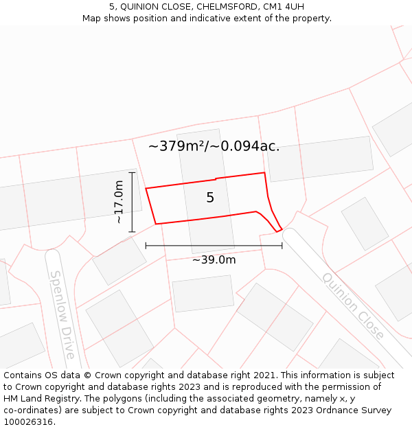 5, QUINION CLOSE, CHELMSFORD, CM1 4UH: Plot and title map