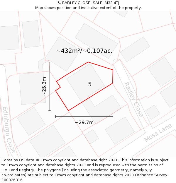 5, RADLEY CLOSE, SALE, M33 4TJ: Plot and title map