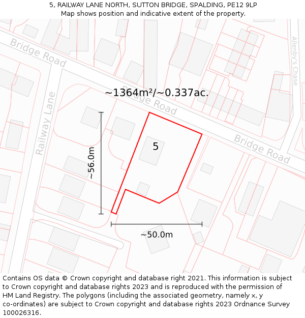 5, RAILWAY LANE NORTH, SUTTON BRIDGE, SPALDING, PE12 9LP: Plot and title map