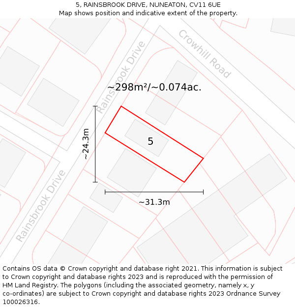 5, RAINSBROOK DRIVE, NUNEATON, CV11 6UE: Plot and title map