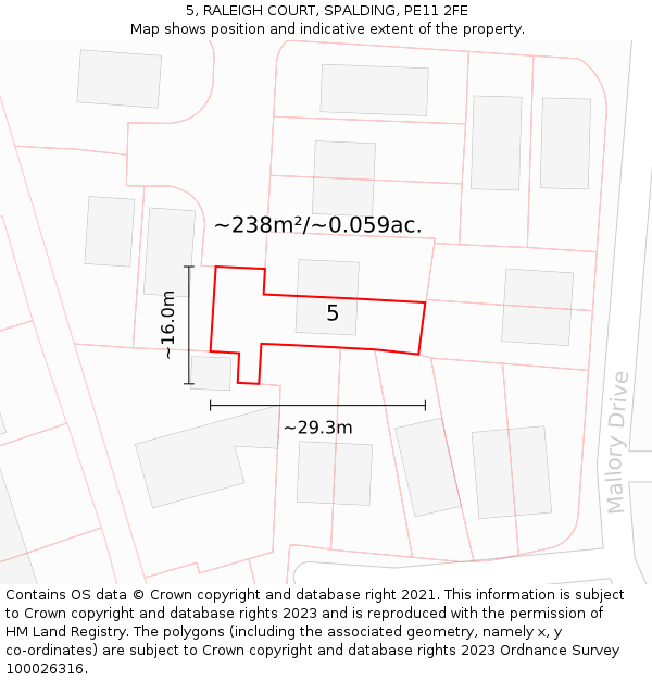 5, RALEIGH COURT, SPALDING, PE11 2FE: Plot and title map