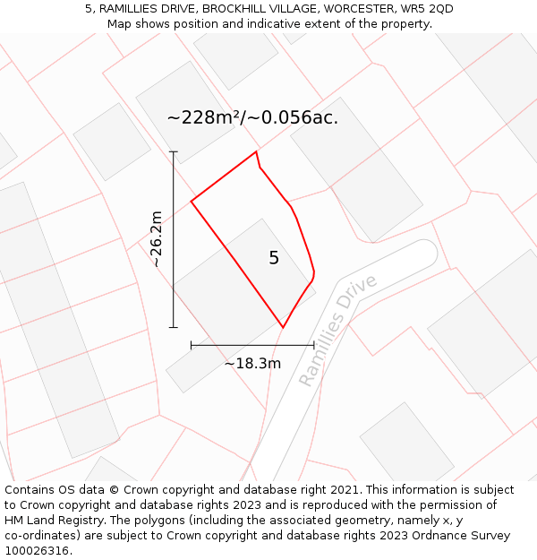 5, RAMILLIES DRIVE, BROCKHILL VILLAGE, WORCESTER, WR5 2QD: Plot and title map