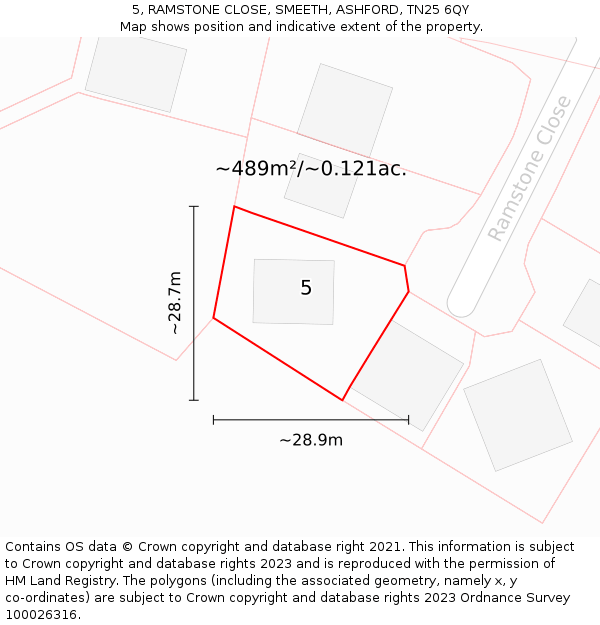 5, RAMSTONE CLOSE, SMEETH, ASHFORD, TN25 6QY: Plot and title map