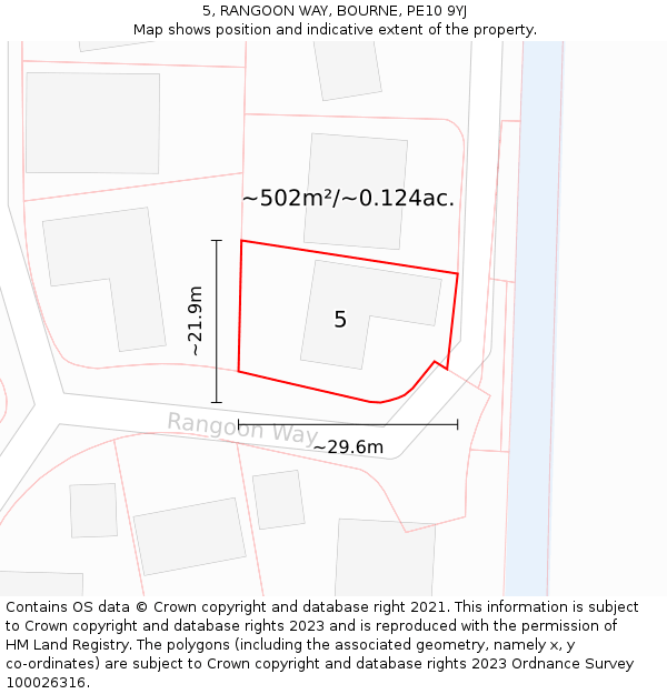 5, RANGOON WAY, BOURNE, PE10 9YJ: Plot and title map